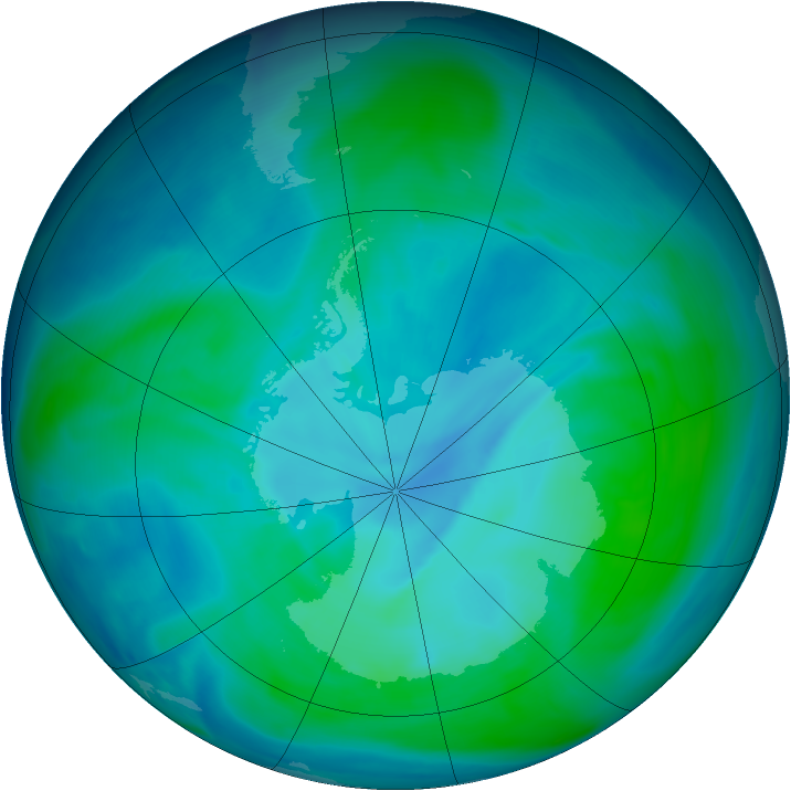 Antarctic ozone map for 14 January 2007